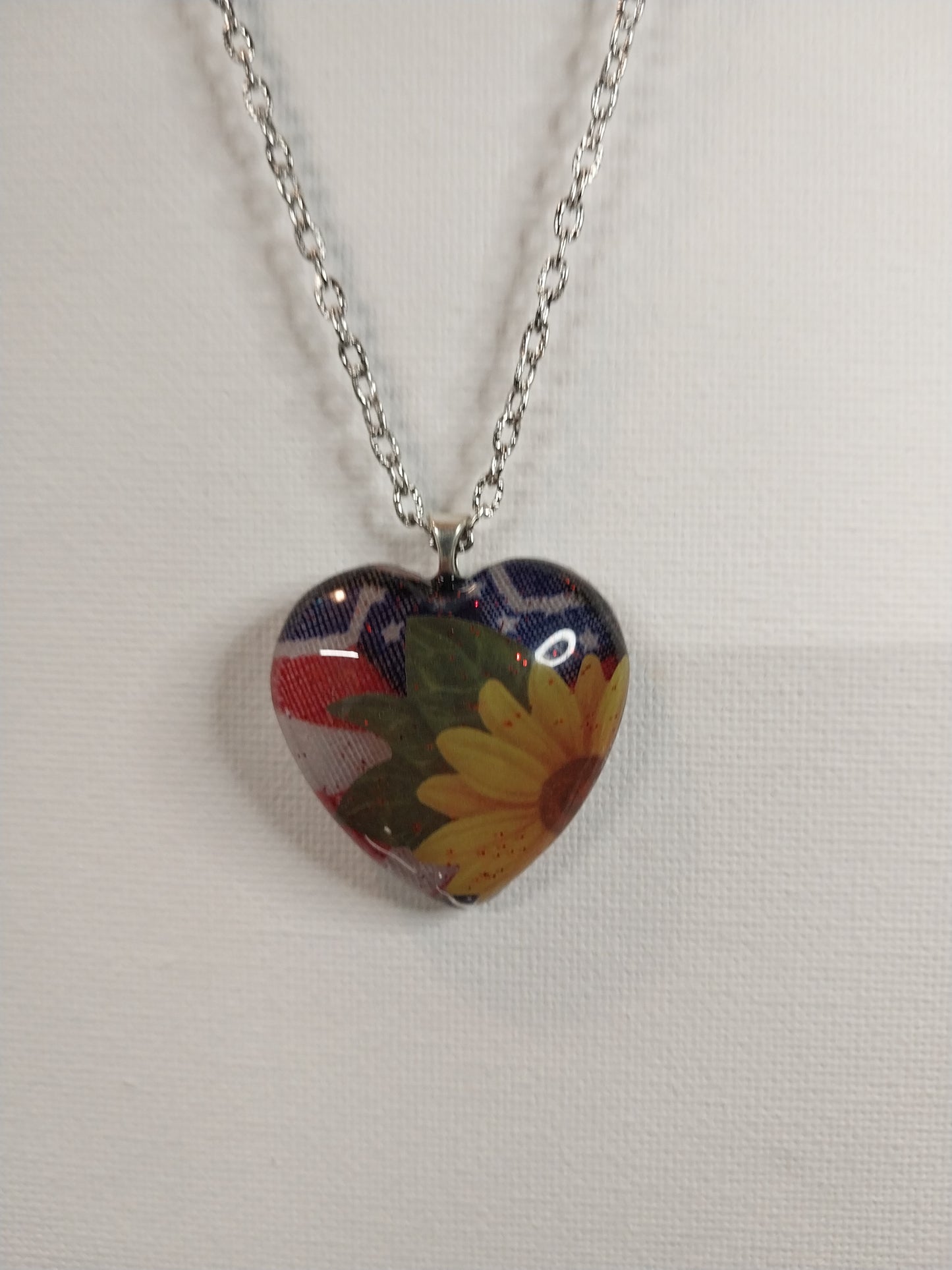 American flag sunflower heart pendent